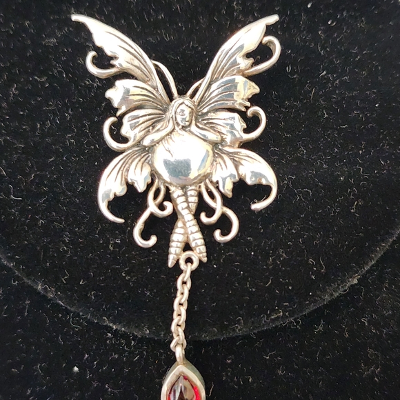 Peter Stone Sterling Silver Vine Faery Fairy Pendant Charm Red Dangle Amy Brown - Picture 8 of 8